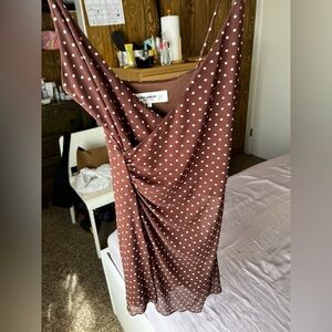 Pull&Bear Brown Polka Dot Mini  Slip Dress